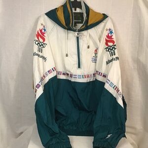 NWOT Vintage 1996 Atlanta Olympic Games Windbreaker XL Hooded Starter Jacket.